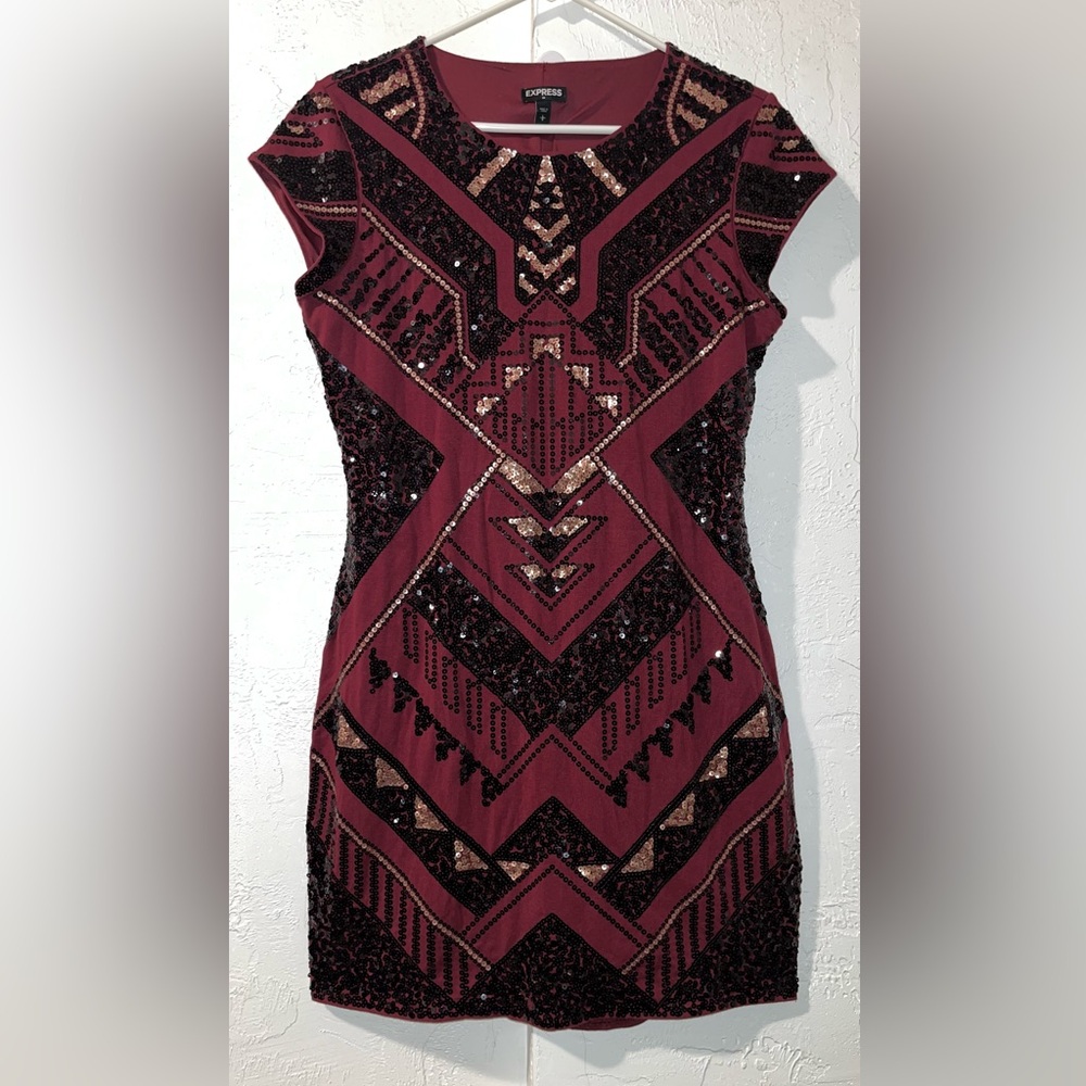 Express Burgundy and Black Sequin Dress